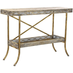 Mesa consola de metal dorado envejecido de estilo original étnico.