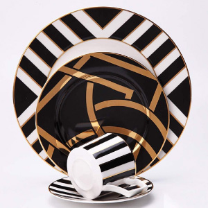 Vajilla dorada y negra elegante, comprar online.