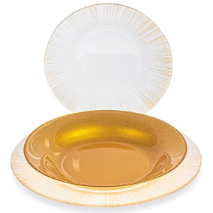 Vajilla de cristal dorado moderna.