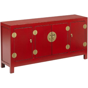 Aparador dorado y negro de estilo étnico oriental chino antiguo.