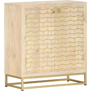 Mueble buffet estrecho en madera y dorado.