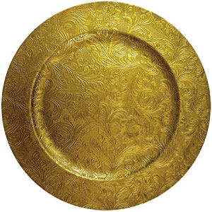 Juego de bajoplatos en color oro dorado.