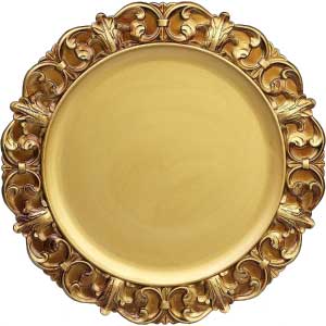 Bajo platos oro envejecido para mesa.