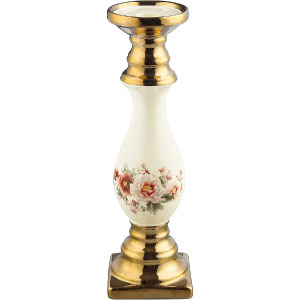Candelabro dorado para una vela de estilo antiguo de porcelana.