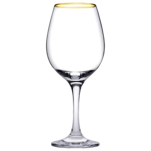 Copa doradas de vidrio para agua, refrescos o vino.