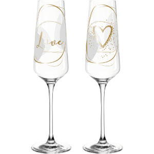 Juego de copas de cristal para boda en dorado.