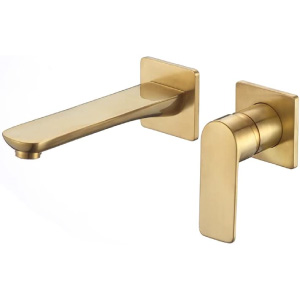 Grifos de pared dorados para baño de lavabo.