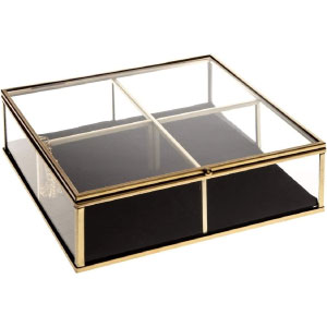 Joyero barato en dorado y negro, con forma cuadrada.