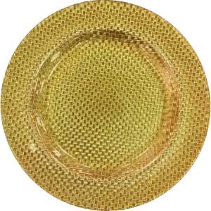 Conjunto de platos base grandes o bajo platos en color dorado.