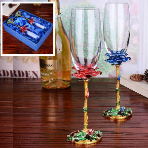 Juego de copas de cristal doradas para boda o aniversario.
