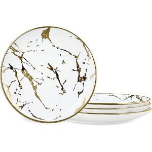 Juego de platos blancos con dorado, modernos de porcelana.