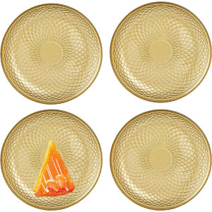 Juego de platos dorados y blancos hondos económicos.