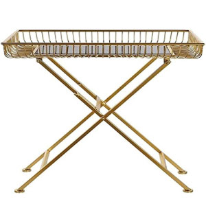Mesa auxiliar en dorado y cristal de metal.