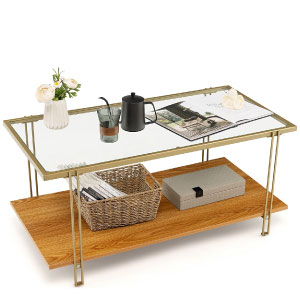 Comprar online mesas de centro doradas baratas, con forma rectangular, en madera, cristal y metal.