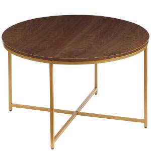 Mesa de centro de madera con patas en dorado de estilo Mid Century.
