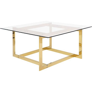 Mesa de centro cuadrada dorada y cristal de 80 cm.