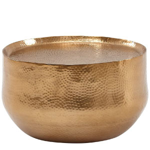 Mesa baja de centro moderna de metal dorado.