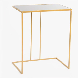 Mesa auxiliar rectangular en dorado y cristal, económica.