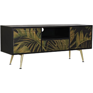Mueble buffet en negro y dorado, de madera y metal.
