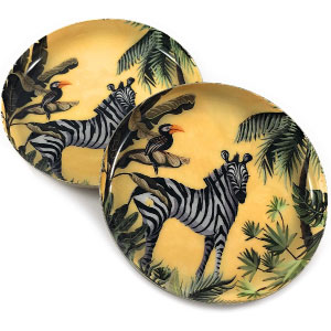 Juego de platos dorados para postre, de porcelana decorada.
