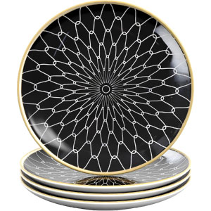 Juego de platos medianos en dorado y negro de porcelana.