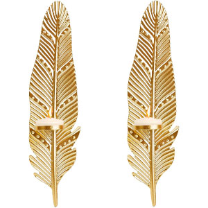 Portavelas de pared de metal dorado para velas de té o de pilar.