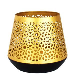 Vaso portavelas para velas de té en dorado  y negro de estilo moderno.