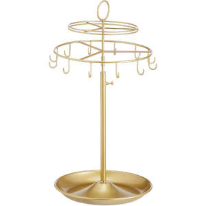 Soporte para joyas de metal dorado.