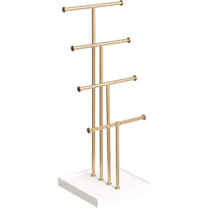 Soporte porta joyas dorado moderno.