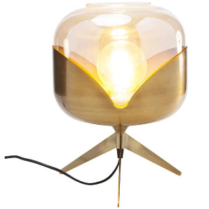 Lámpara de mesa dorada y cristal, moderna con un toque vintage.